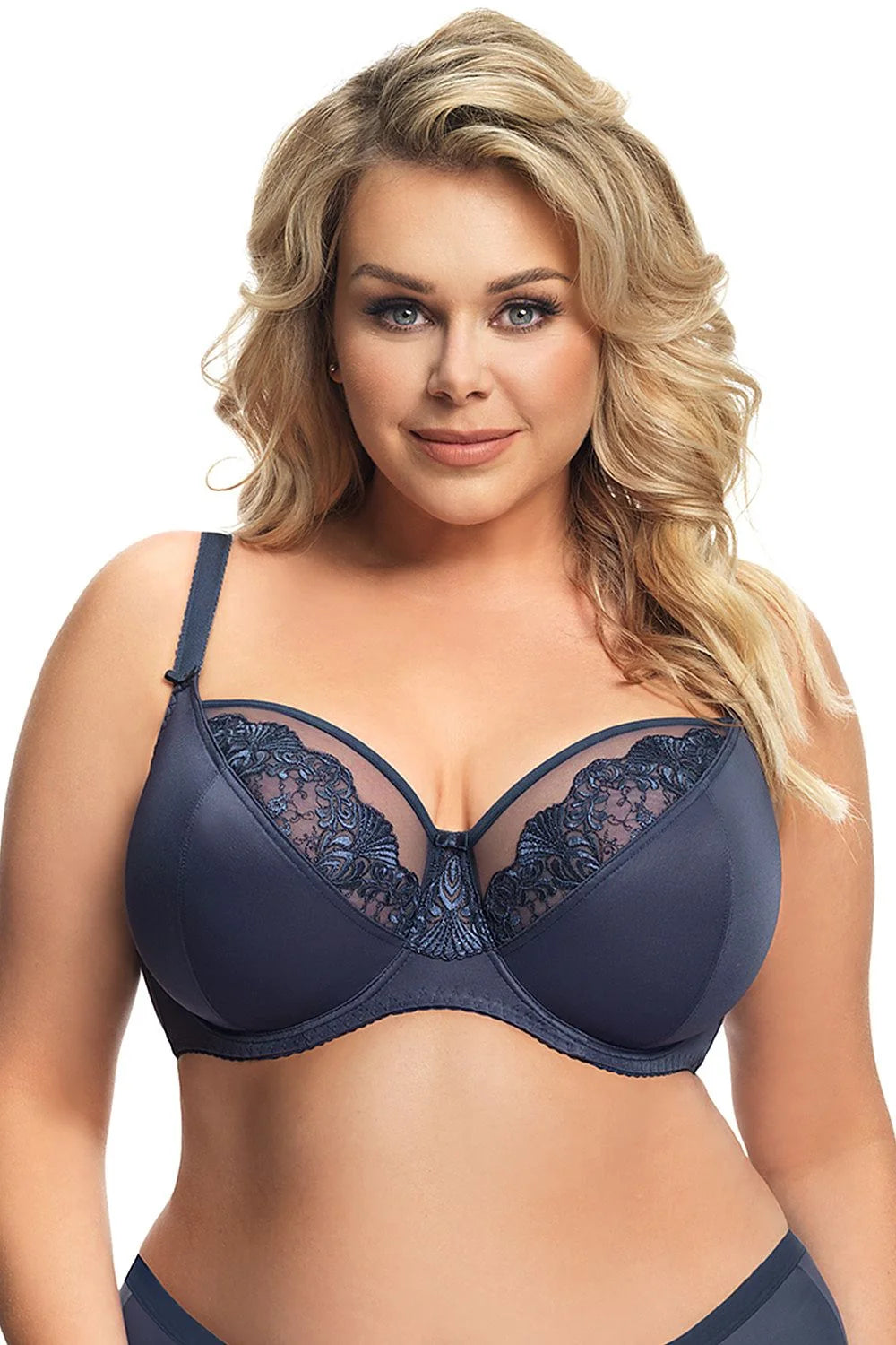 Soutien-gorge dentelle bleu marine élégant balconnet confort maintien parfait femmes modernes chic lingerie