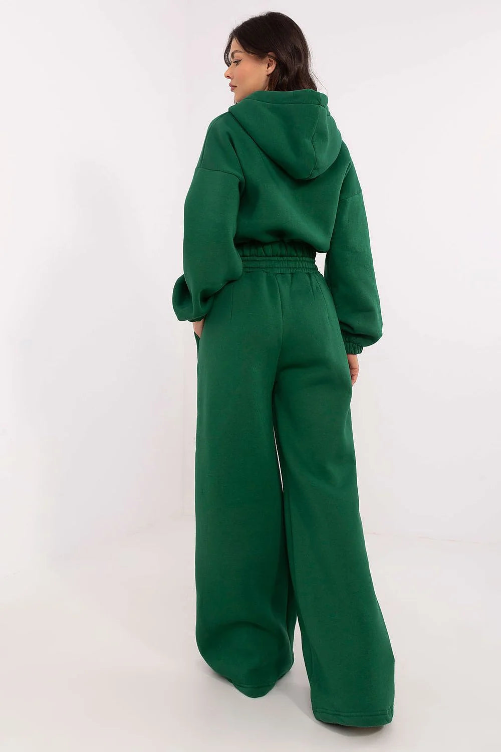 Ensemble de survêtement pour femme en vert profond, coupe ample, fermeture éclair, pantalon taille haute