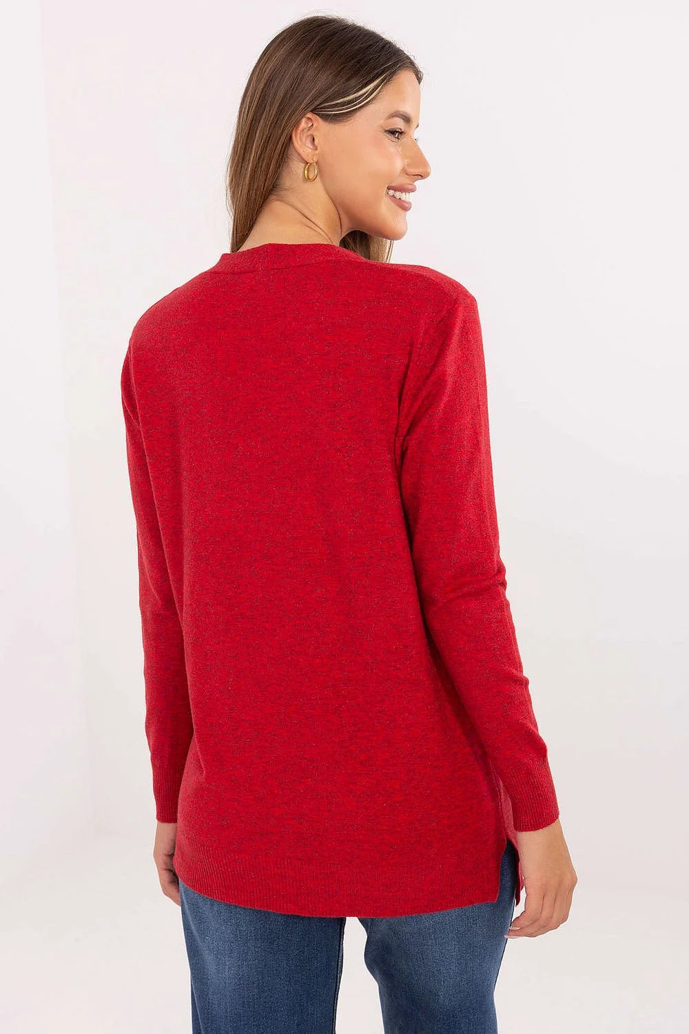 cardigan cape femme rouge vif long ouvert maille douce légère coupe droite manches longues poches plaquées