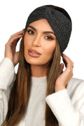 Kamea bandeau tricot torsadé anthracite turban twist frontal large couvrant maille épaisse douce extensible alpaga laine premium ajusté