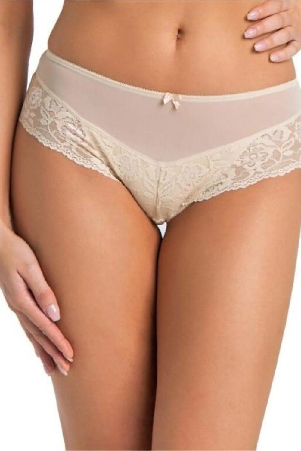 Culottes pour femme en maille dentelle florale beige élégance féminine sans couture confort taille élastique coton doublure