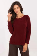 pull femme bordeaux maille fine col rond manches longues coupe droite hanches réversible confortable polyvalent casual chic viscose polyester nylon