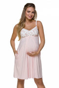 Nuisette maternité en coton élasthanne rose pâle romantique dentelle florale confort pour futures mamans