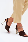Sandales à talons stiletto Che Bello design élégant ouvert orteils cuir naturel doré cheville chaines femmes