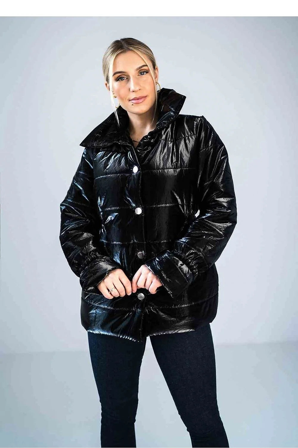 Veste matelassée brillante pour femme longueur hanche col montant style moderne polyester 100 %