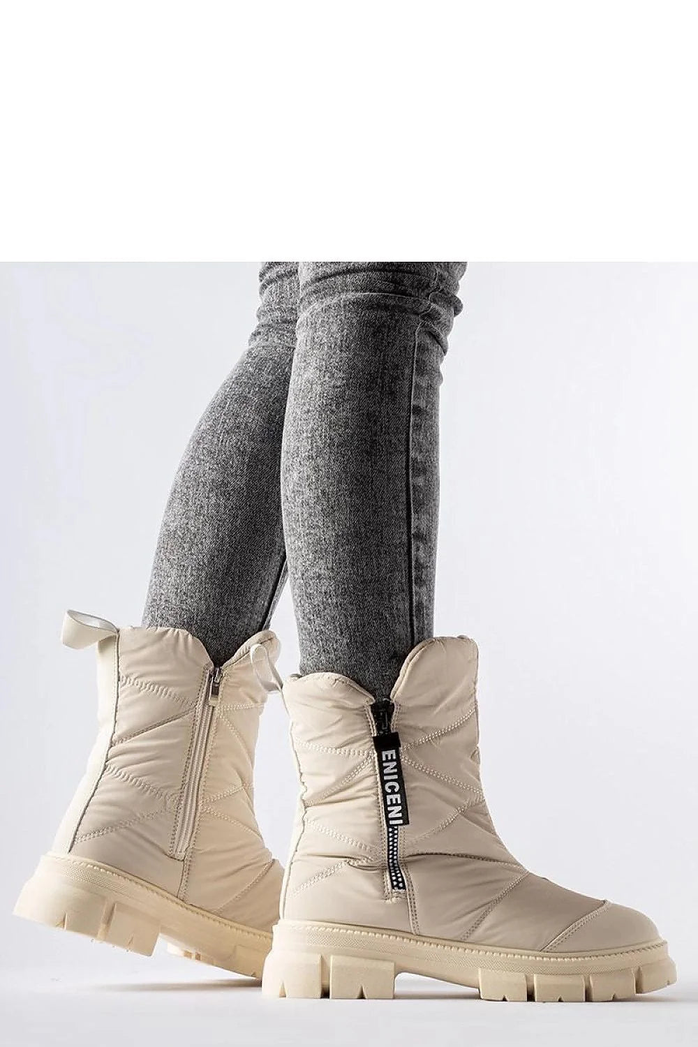 Bottes de neige matelassées fourrure beige femmes tige haute fermeture éclair caoutchouc semelle épaisse protection froid neige hiver mode urbain