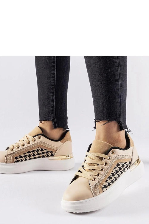 Baskets mode femme beige doré motif pied-de-poule cuir écolo moderne confort occasion city event
