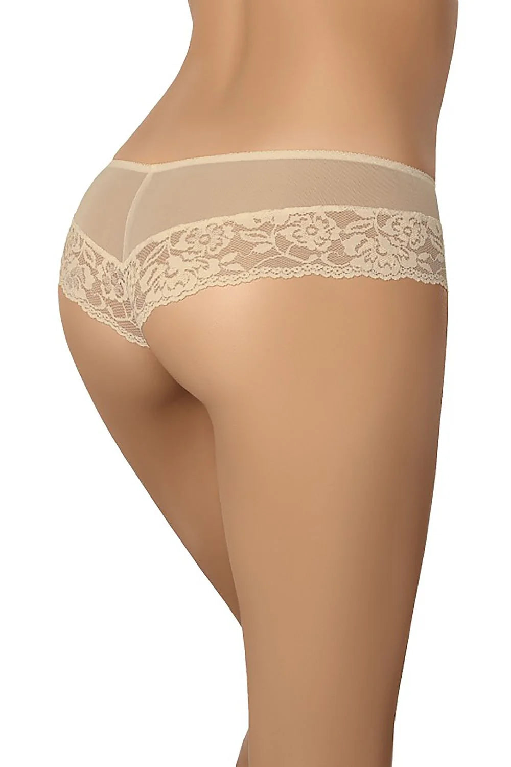 Culotte brésilienne dentelle florale couleur beige clair femme élégance confort respirant maintien doux hanches flatteur occasion spéciale