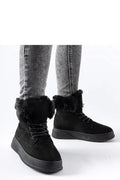 Bottines femme suédine noire hiver fourrure synthétique élégantes confortables casual modernes lacets montantes tendance