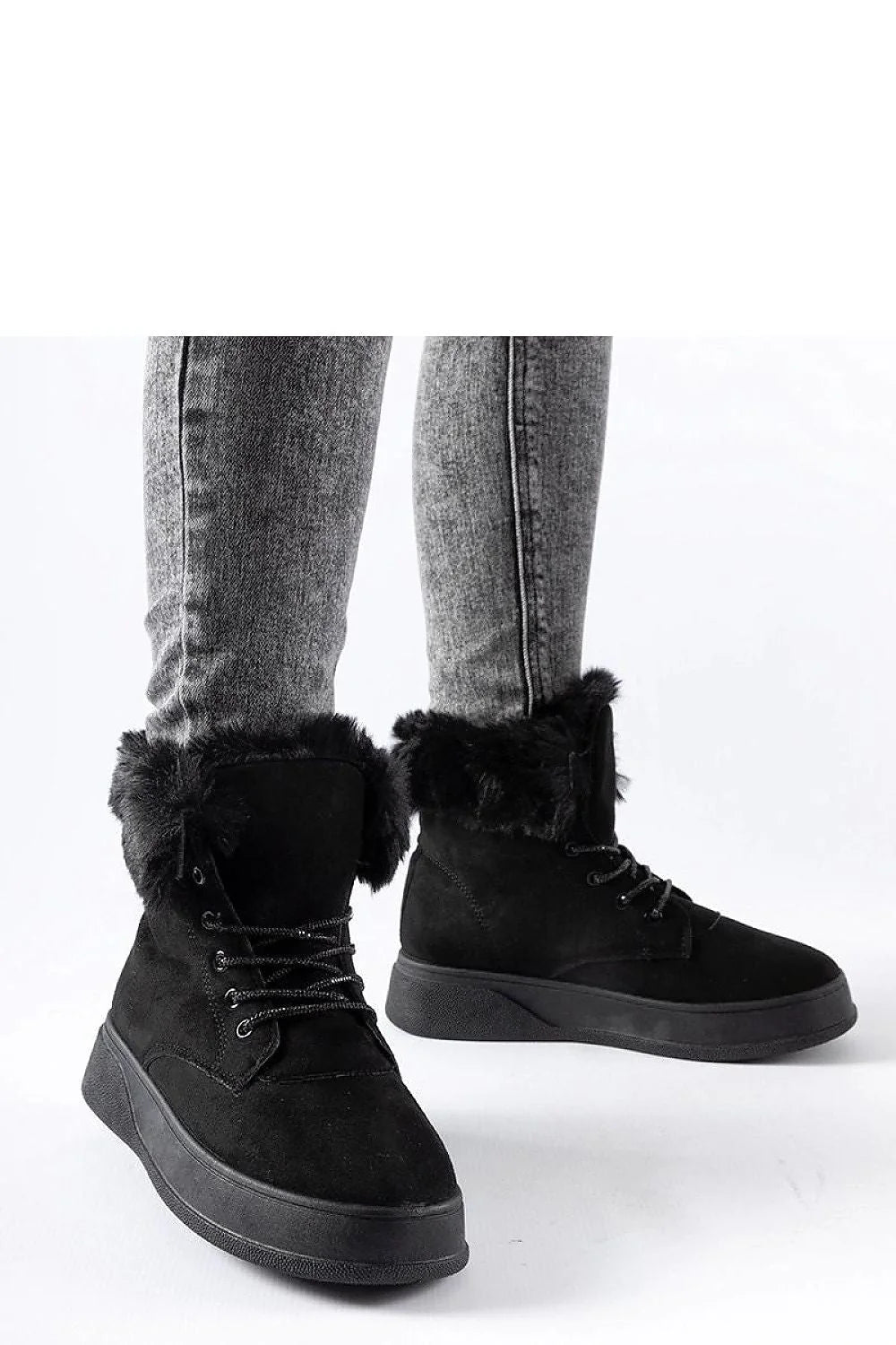 Bottines femme suédine noire hiver fourrure synthétique élégantes confortables casual modernes lacets montantes tendance