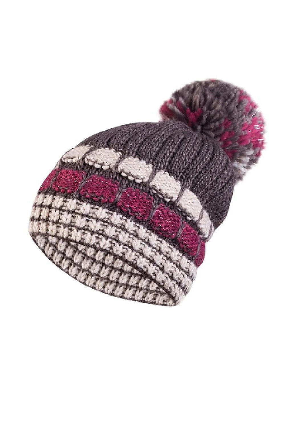 Bonnet d'hiver élégant pour femme avec pompon multicolore, motifs rayures, alpaga et mohair, taille ajustable, style chic et confortable