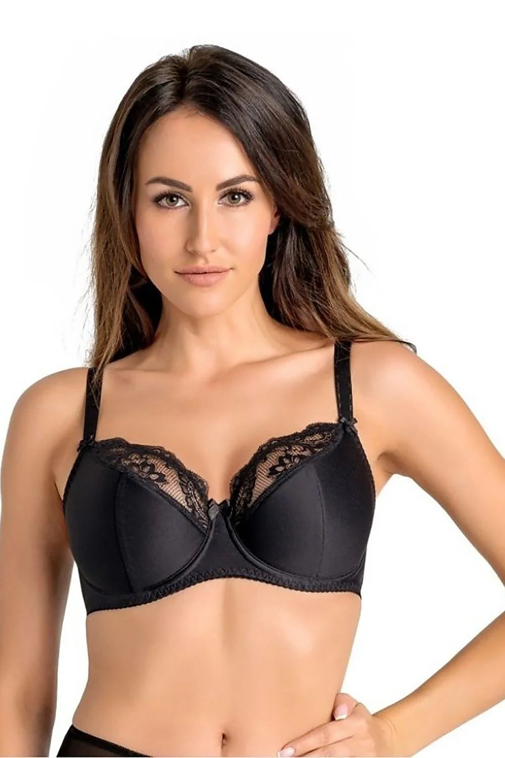 Soutien-gorge femme classique élégant microfibre dentelle florale armatures cousues noir support optimal confort