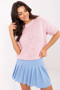 Pull à manches courtes Italy Moda élégant casual été rose pâle jupe plissée bleu clair femmes mode hauts vestes