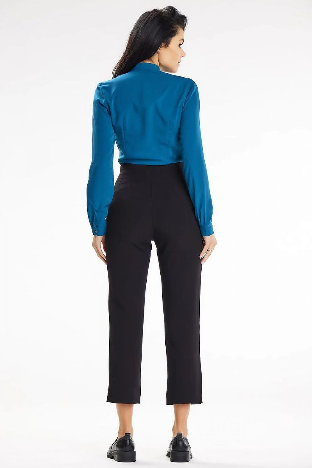 Chemisier awama classique élégant manches longues col en V boutons dorés polyester élasthanne taille ajustée femme