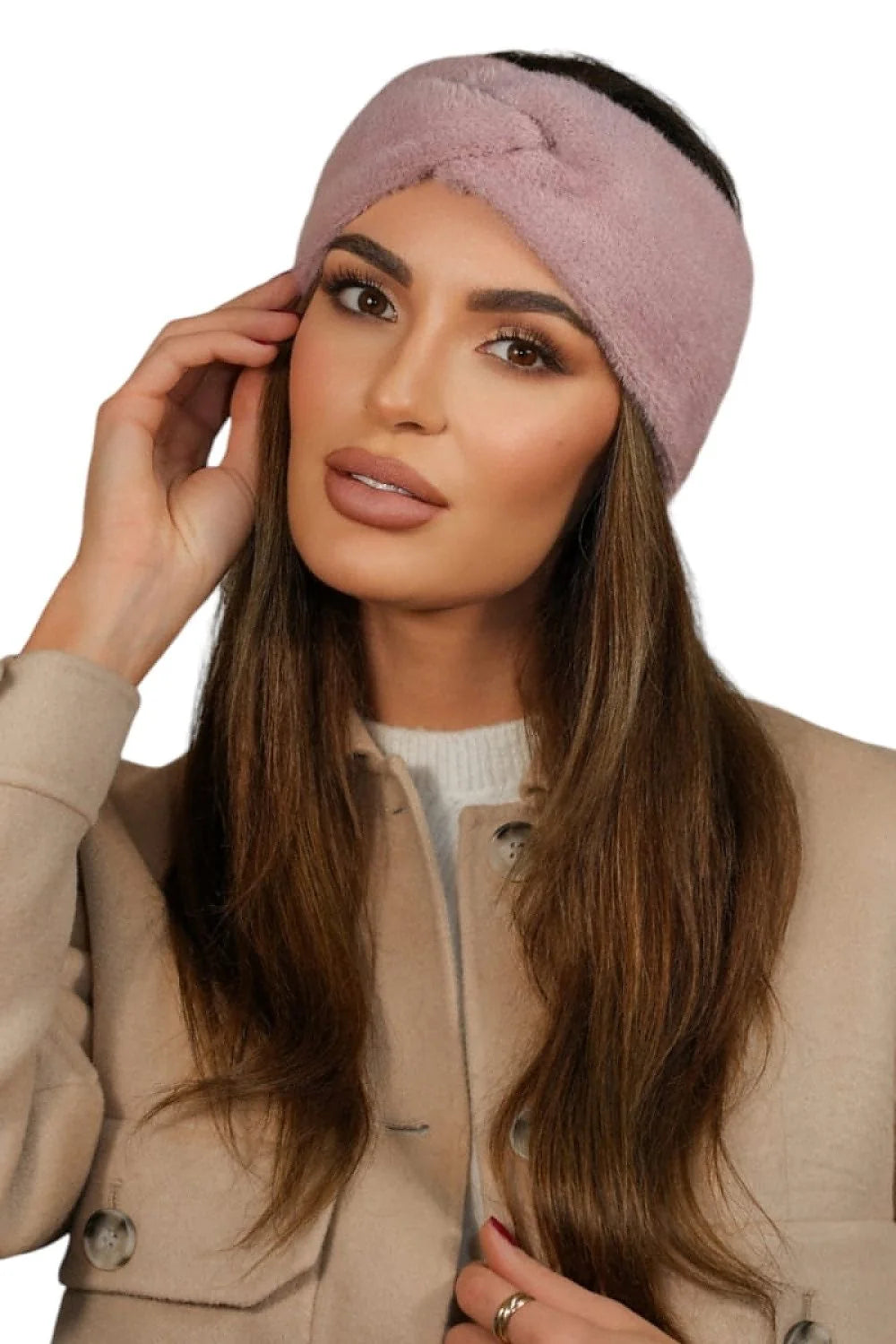 Bandeau d'hiver en peluche pour femme, couleur orchidée, style croisé, confort toute la journée, accessoire élégant