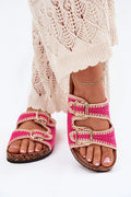 Sandales femmes style boho-chic cork insole ajustables summer sandals pink beige crocheted straps golden buckles