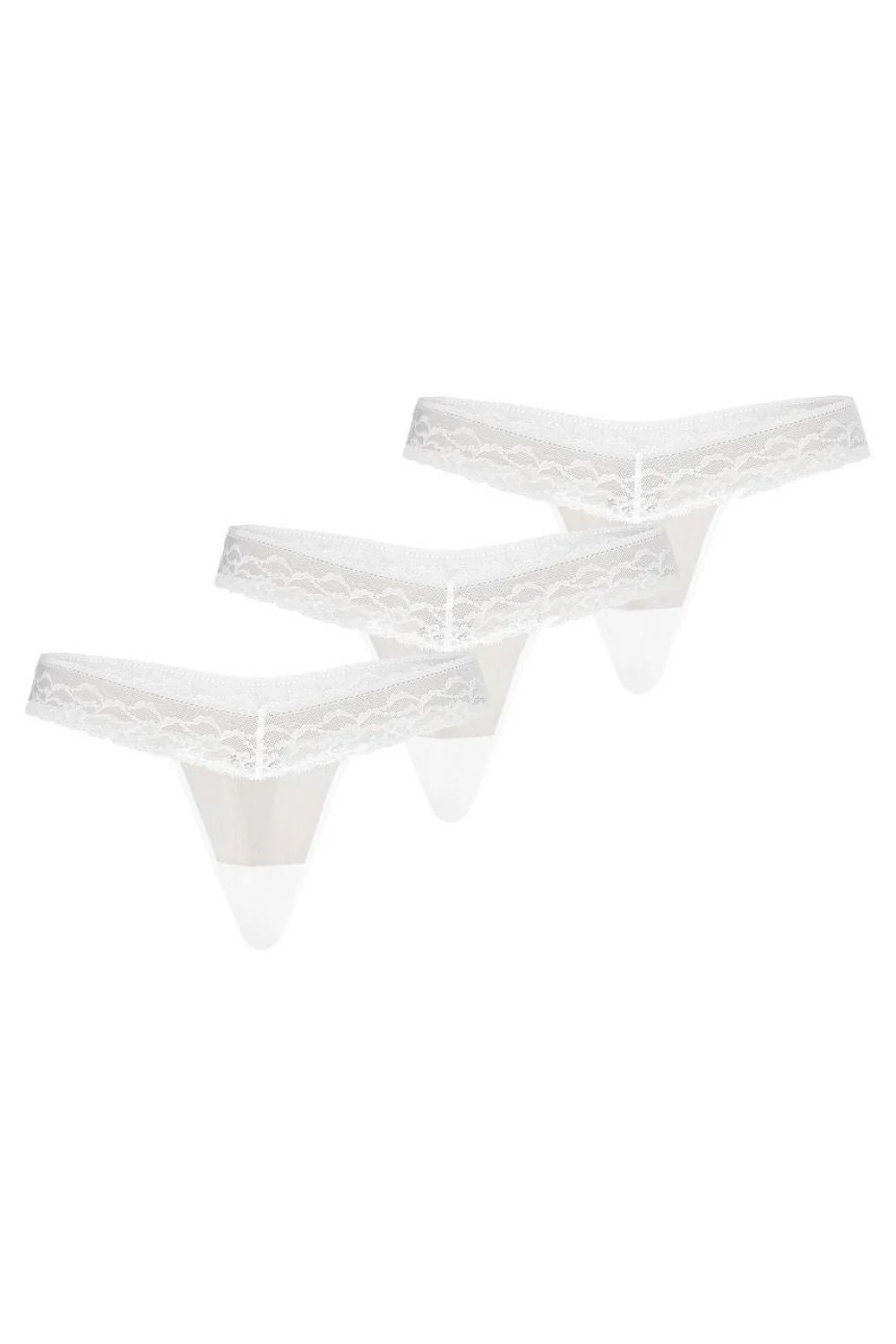 Ensemble de strings féminin élégant en dentelle blanche transparente élastique motifs taille ajustable pack de 3 S M L XL XS