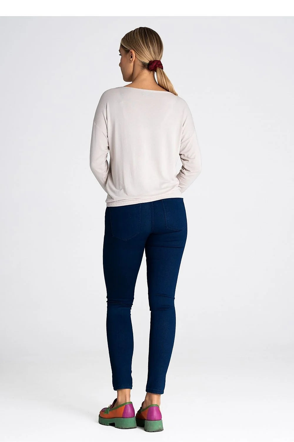 Chemisier Figl en viscose elasthanne manches longues col rond coupe ample femmes beige clair tailles S M L XL