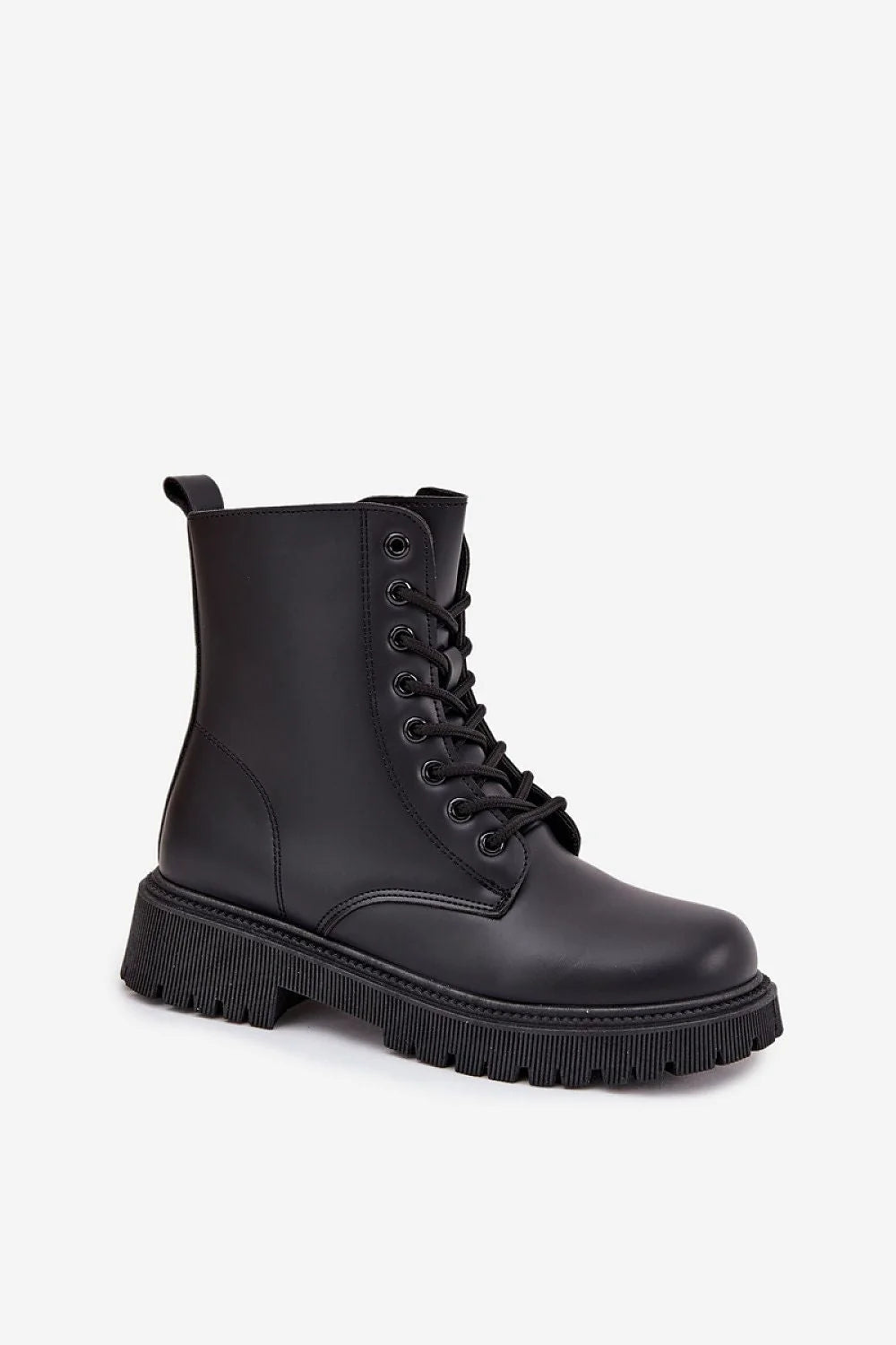 bottines femme style combat cuir synthétique noir doublées fourrure chaudes confortables lacées fermeture éclair semelle crantée plateforme antidérapante