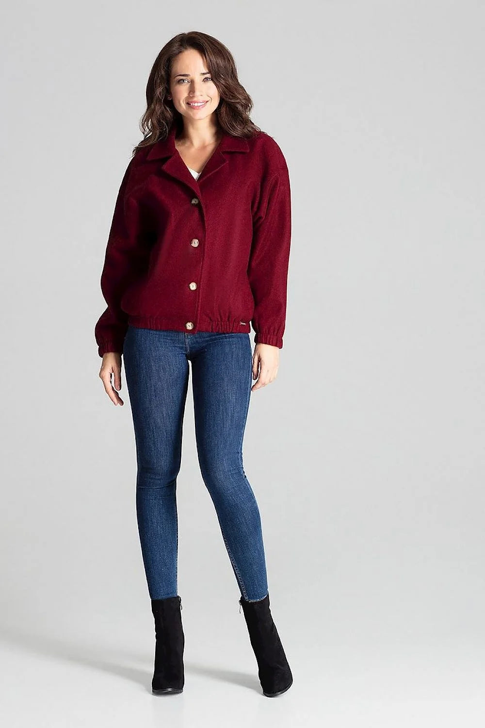 Veste femme laine gris classique élégante boutons bois confort taille L/XL style décontracté