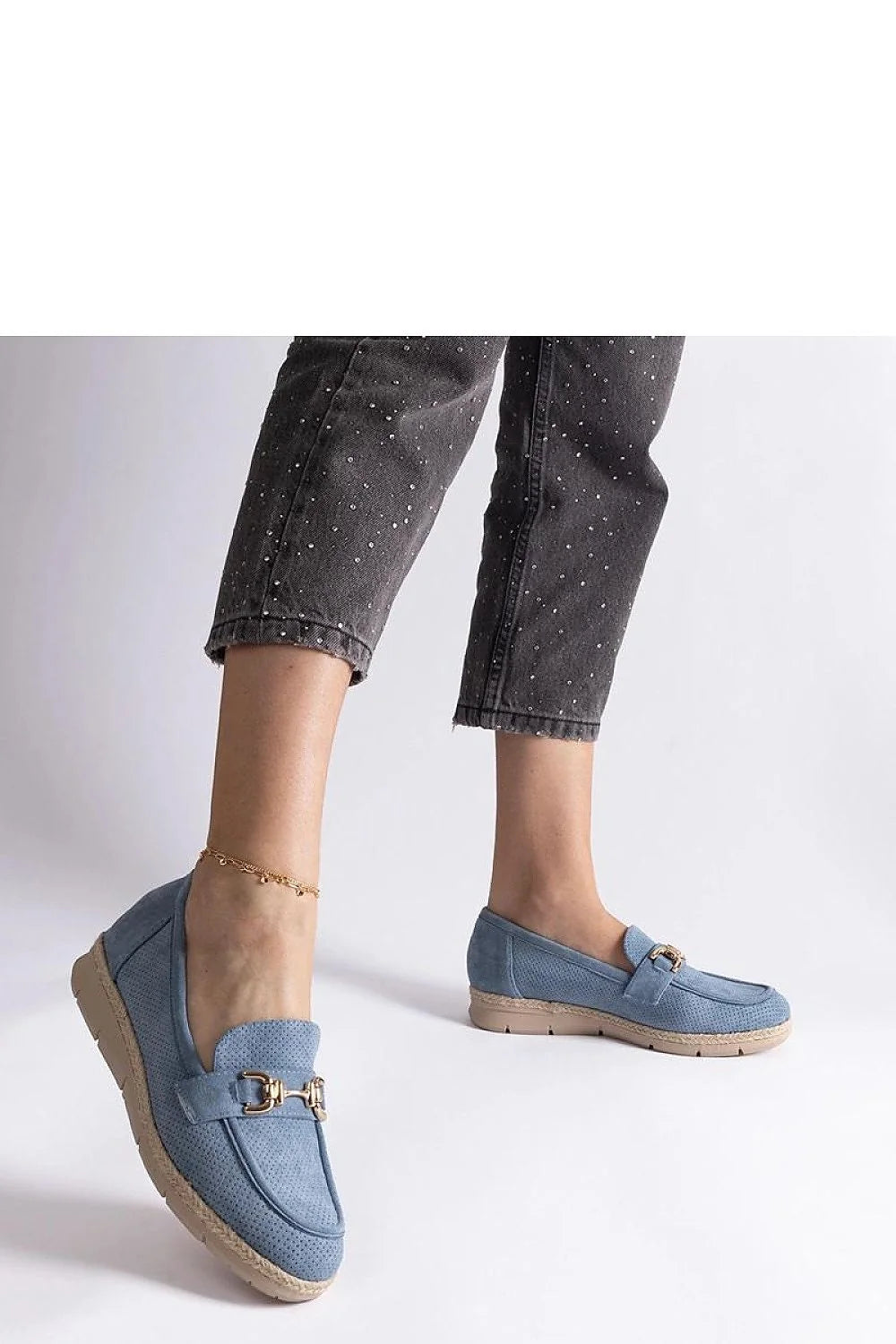 Moccasins femmes Gemre Sandoval bleu suédine cuir nubuck boucle dorée confort porté toute la journée occasion quotidienne décontracté chic