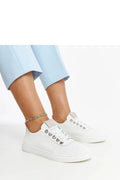 Baskets féminines modernes basses perforées blanc cuir synthétique lacets métal beige rose occasions multiples