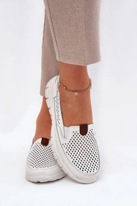 ballerines féminines vinceza similicuir blanc ajouré losanges perforées slipon contrastées marron goussets élastiques semelle crantée amortissante