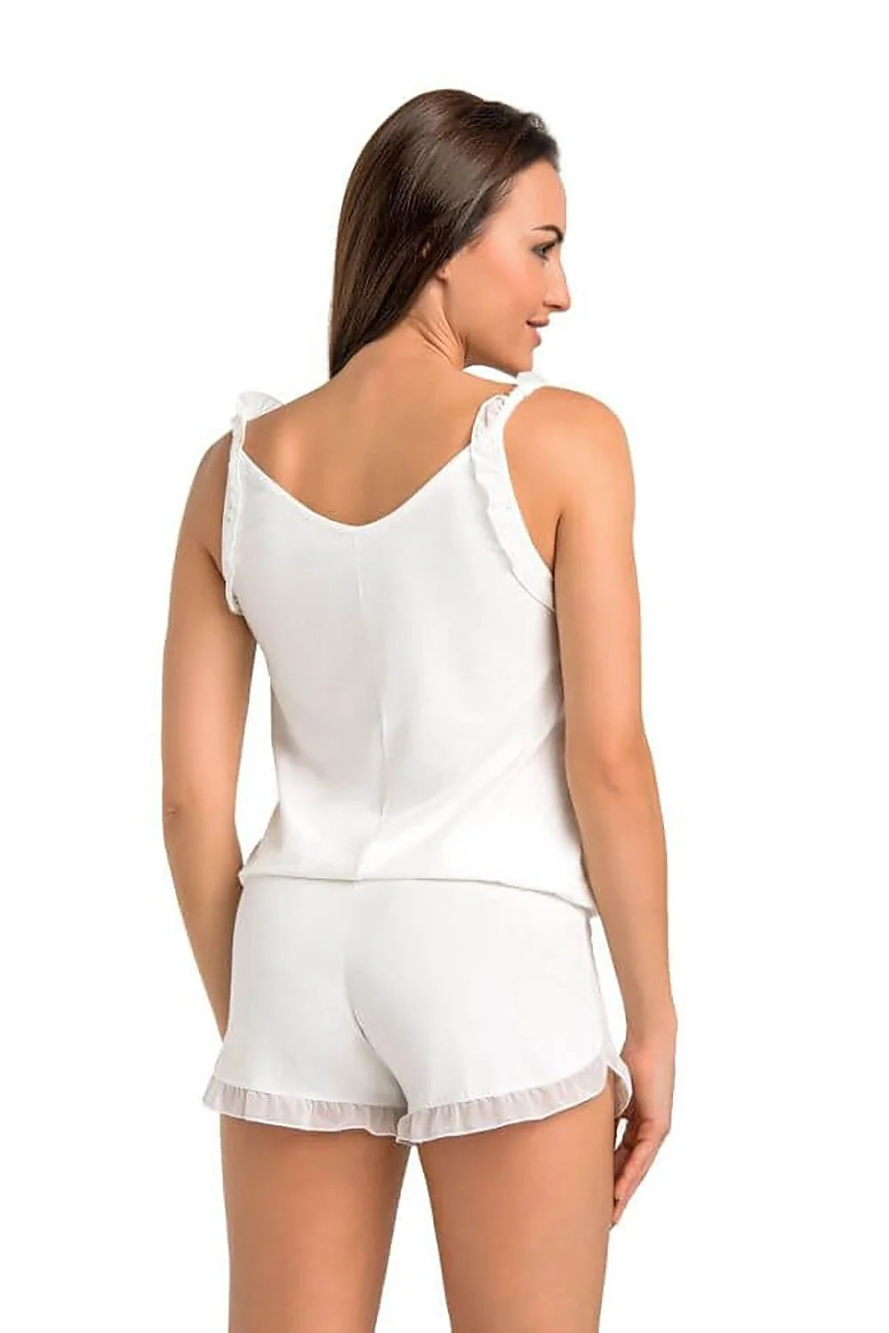 Ensemble de nuit pour femmes élégant en viscose blanche ronde manches courtes ajustables sexy