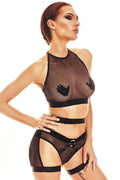 Ensemble lingerie élasthanne noir transparent style Lara Croft sexy sophistiqué ajustable femmes occasions spéciales