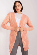 Cardigan pour femmes moderne élégant en laine mohair rose saumon longues manches poches avant sans fermeture