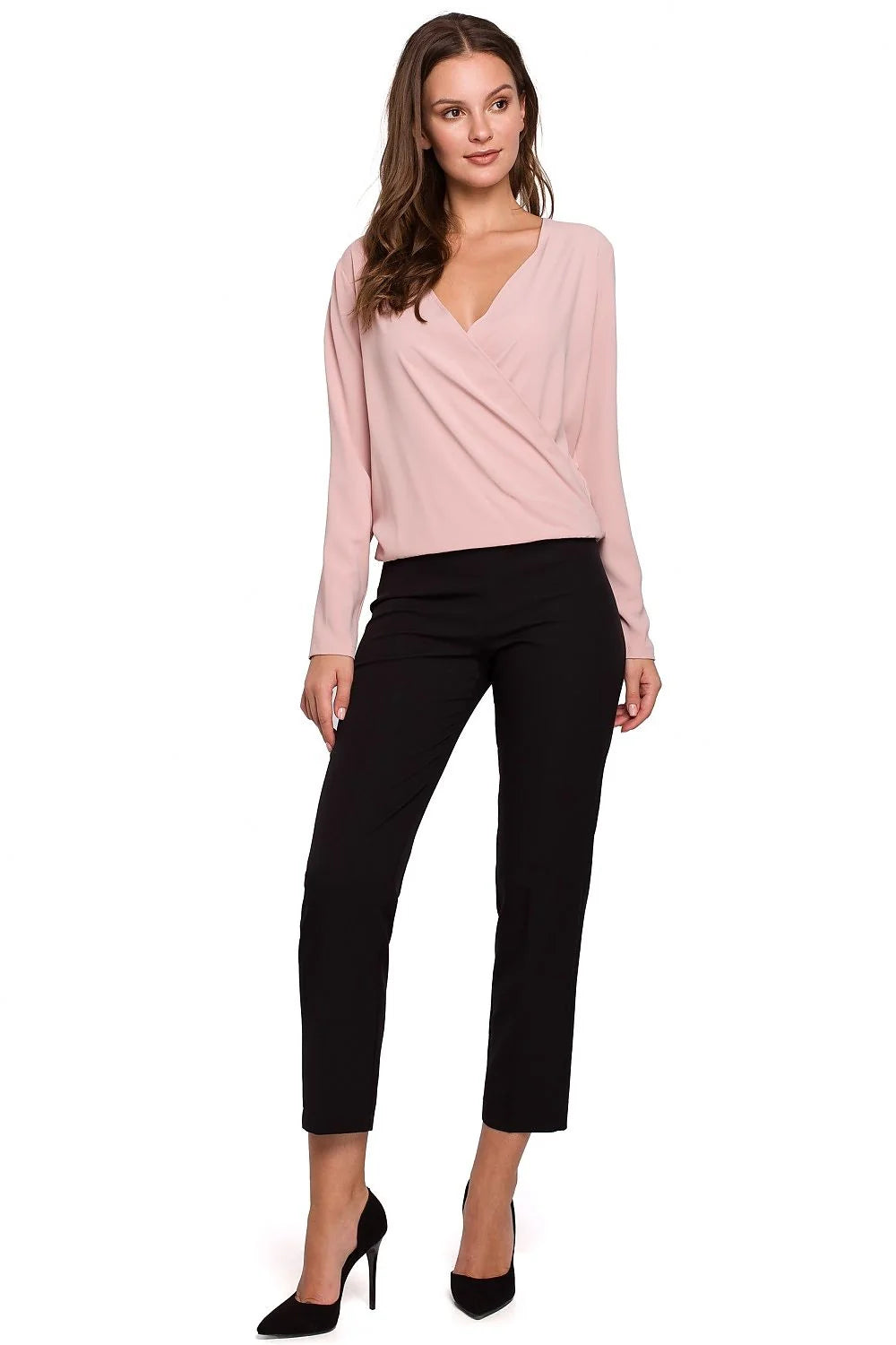 chemisier makover femme élégant sophistiqué confortable fluide polyester élasthanne enveloppe décolleté V manches longues tombé délicat