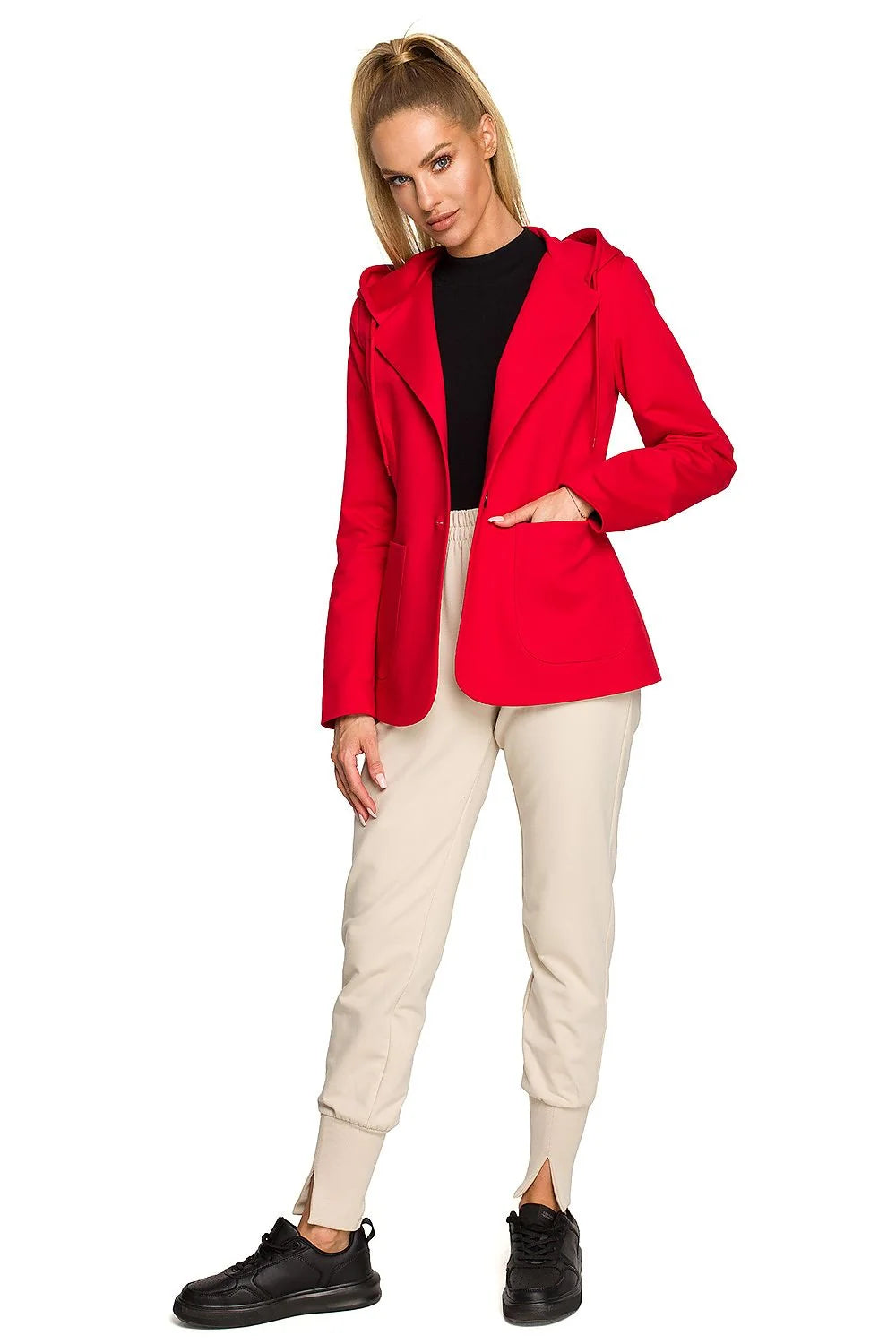 Veste blazer femme Moe en coton élasthanne tricotée hooded poches vert vif modern chic