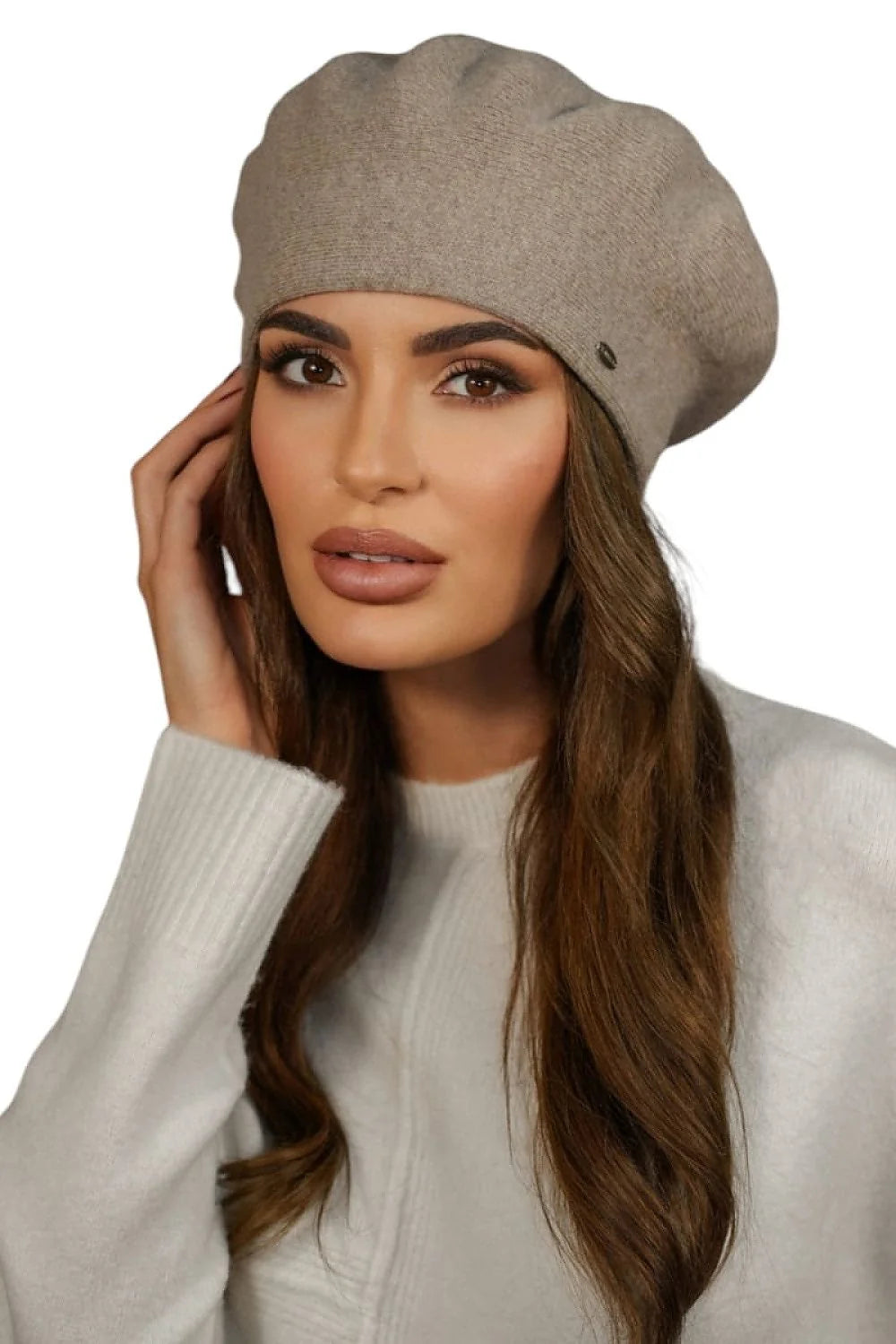 Béret Kamea hiver femme laine polyamide élégant beige foncé design classique ajustement parfait accessoire chic mode intemporel