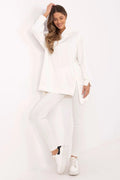 Ensemble féminin mode décontracté élégant haut sweat capuche longueur asymétrique leggings taille haute coton polyester blanc femme occasion quotidienne