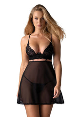L'ensemble sexy Obsessive NUIT et jour dentelle noire tulle transparent femme lingerie sensuelle corset bustier string bikini