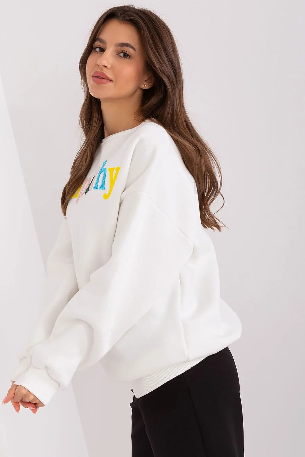 Sweatshirt Femme Élégant Style Casual Design Multicolore Empathy Logo Manches Longues Coupe Loose Fit Matériau Doux Confortable