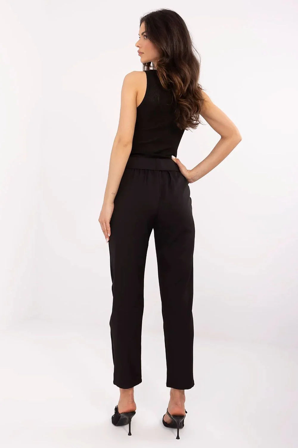 Pantalon cigarette femme高 taille haute matelassé polyester élasthanne noir slim taille ajustable occasion formelle