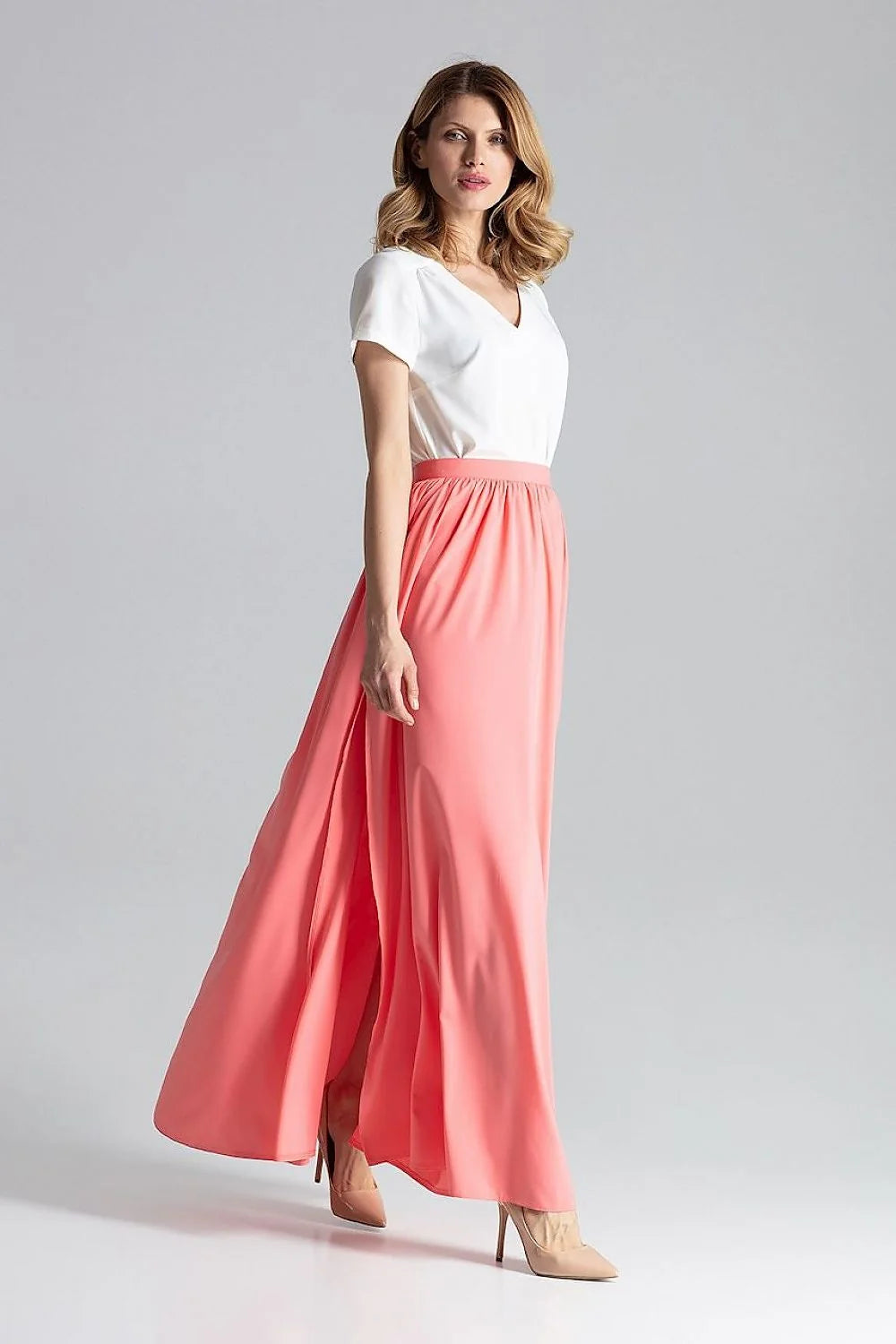 Jupe longue imprimée Figl en polyester élasthanne taille élastique fentes latérales style naturel pour femmes