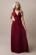 Robe de soirée élégante longue sans manches dos ouvert dentelle bordeaux taille ajustable femme