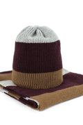ensemble ArtofPolo cacheoreille echarpe assorti acrylique douce epaisse cotele thermique ajustee unisexe casual chic elegante rayee gris bordeaux camel
