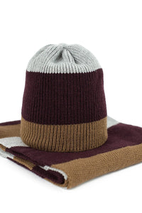 Ensemble acrylique douce côtelée thermique ajustée rayée gris bordeaux camel casual chic automne hiver