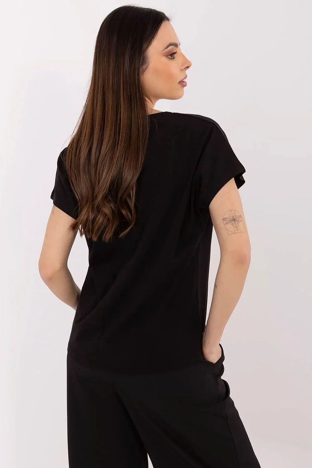 T-shirt pour femmes en coton motifs cœur sequins Forever Love style décontracté manches courtes encolure V noir