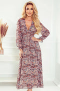 Robe de jour élégante longue manches longues motifs paisley femmes polyester 5% élasthanne taille ajustable