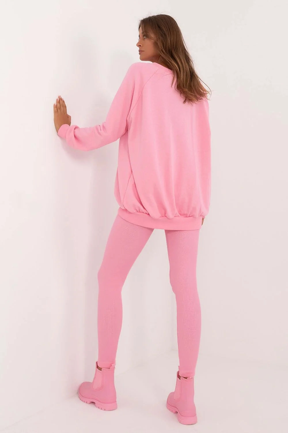 Ensemble femme sweatshirt et legging rose vif style décontracté motif crâne en relief high waist stretch