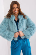 Veste en fausse fourrure bleu pastel ample col large pour femme, occasion spéciale, look sophistiqué, automne/hiver