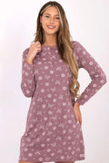 chemise nuit femme coton douceur respirabilité manches longues col rond patte boutonnage boutons floral papillons mauve rose poudré