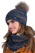 Ensemble Kamea pour femmes bonnet écharpe infinity laine mohair doublure polaire pompon fausse fourrure automne hiver