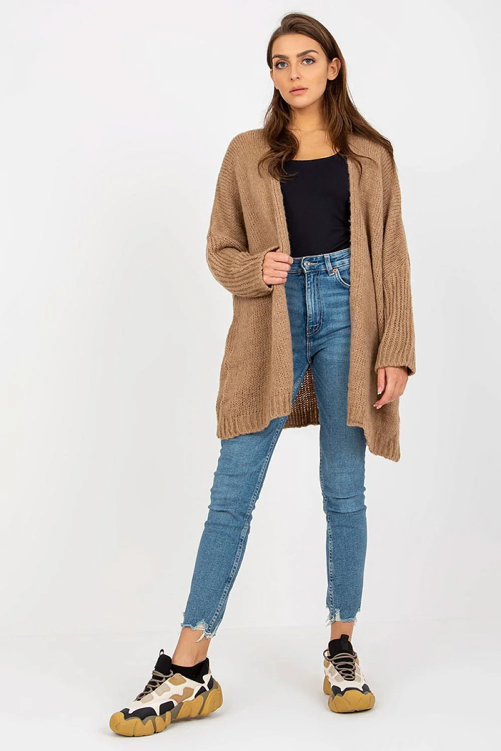 Cardigan Och Bella pull-over femme couleur bleue mot ciao dos modern design décontracté coupe ample matières douces