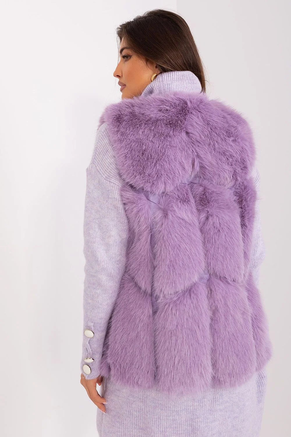 Robe col roulé fausse fourrure veste sans manches automne hiver printemps femme mode chic élégant