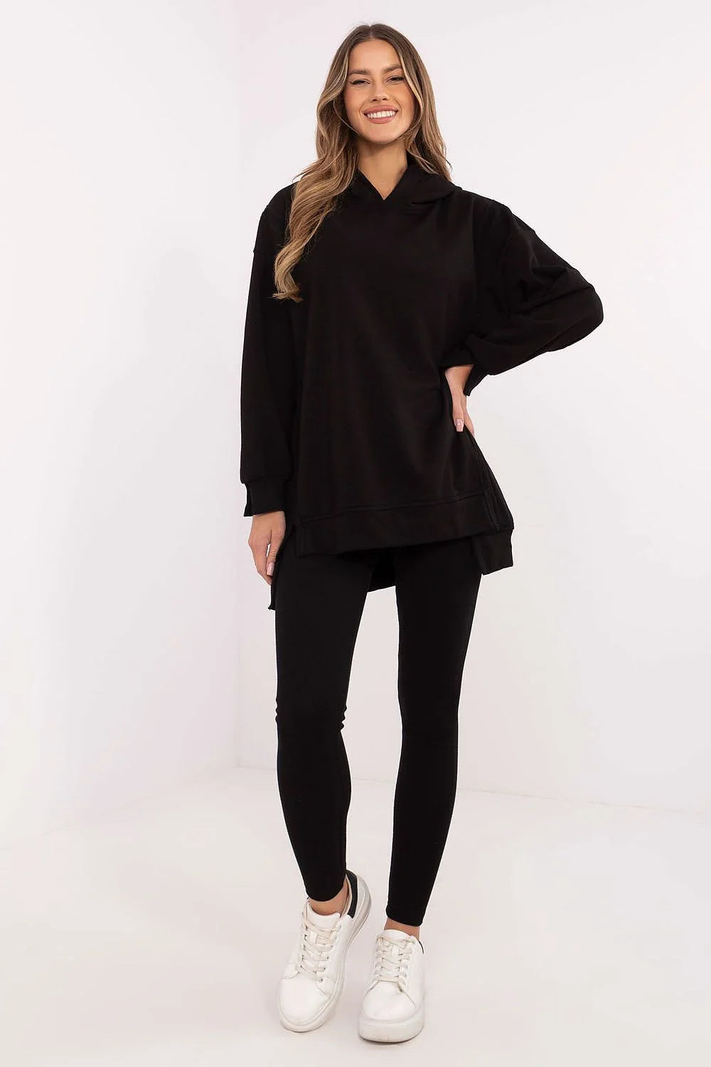 Ensemble sweat-shirt et leggings décontracté minimaliste noir femme confortable